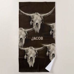 Serviette De Plage Western Cowboy Pays Brown Taureau Vintage