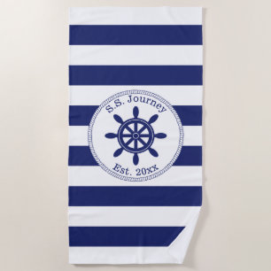 Serviette De Plage Wheel Monogrammed Boat Name de capitaine nautique