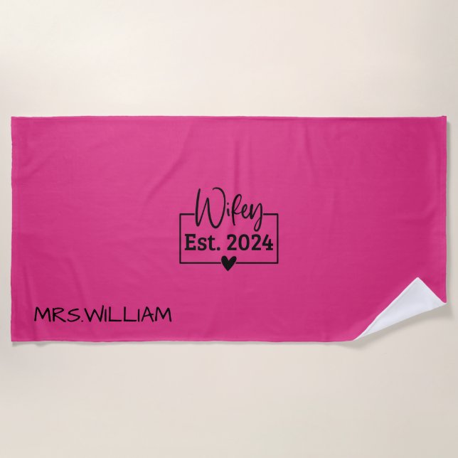 Serviette De Plage Wifey Est 2024 Script noir nouvellement marié Pers (Devant)