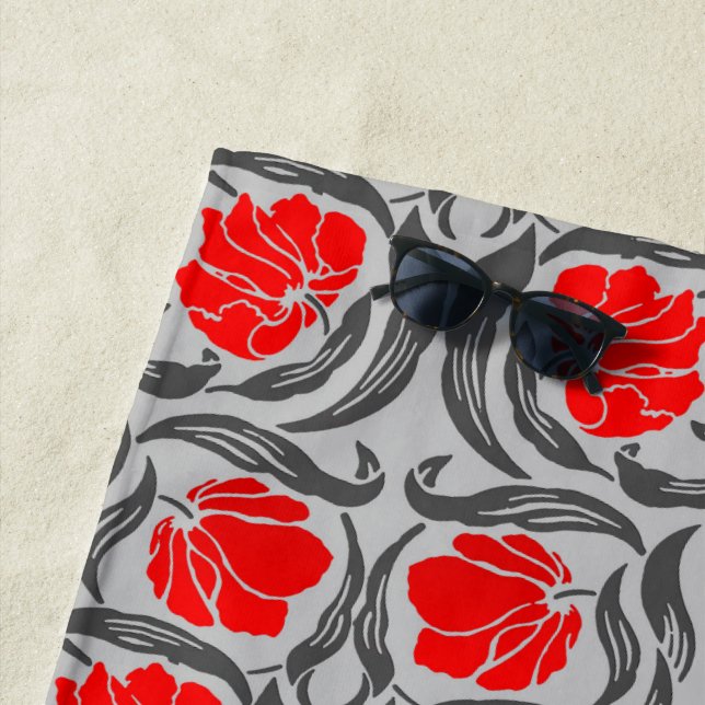 Serviette De Plage William Morris Pimpernel, Silver Grey et Red (En situation)