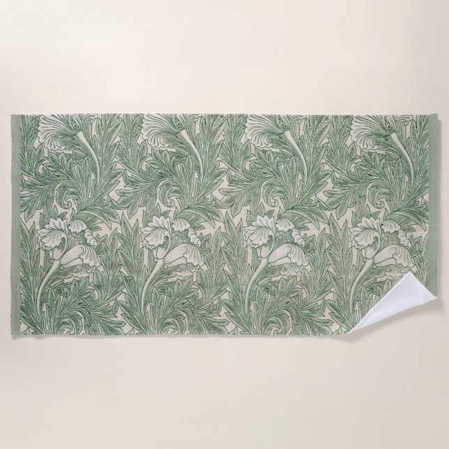 Serviette De Plage William Morris tulip fond textile vert (Devant)