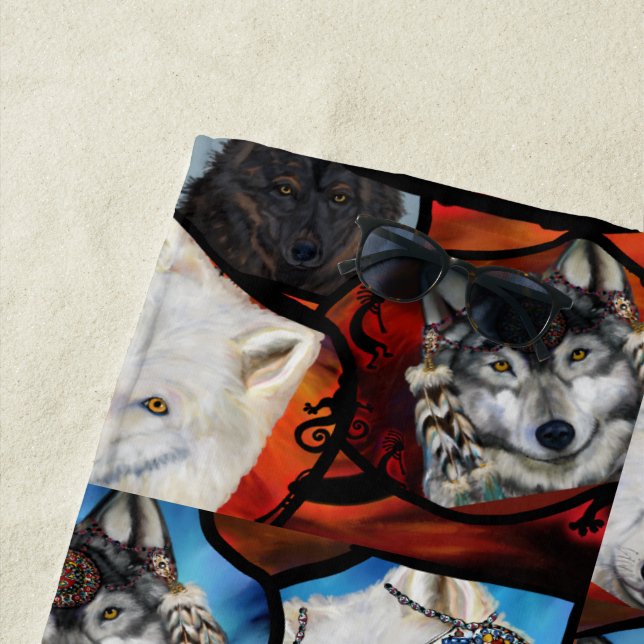 SERVIETTE DE PLAGE WOLF ART (En situation)