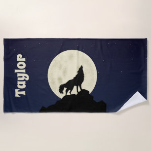 Serviette De Plage Wolf Howling at the Moon Illustration personnalisé
