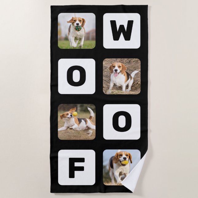 Serviette De Plage Woof Photo personnalisée Collage de photos chien d (Devant)