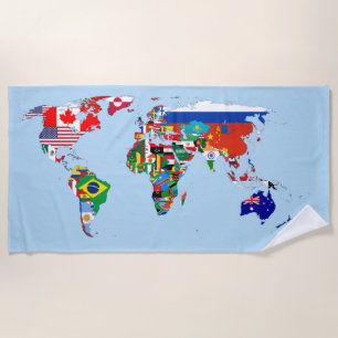 Serviette De Plage World Map of Flags Beach Towel