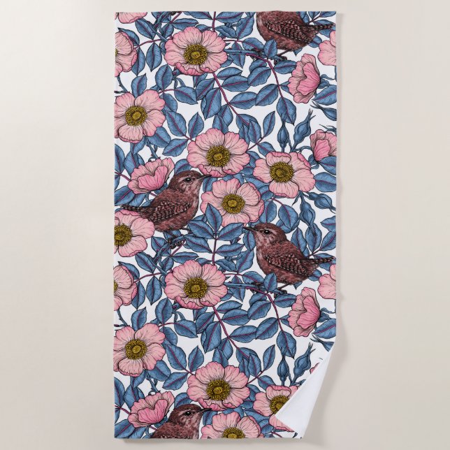 Serviette De Plage Wrens en rose (Devant)