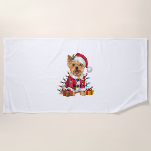 Serviette De Plage Xmas Lighting Santa Yorkshire Terrier Dog Christma