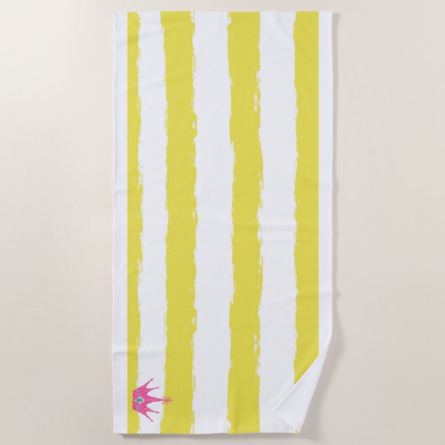 Serviette De Plage Yellow stripes and a pink crown Beach Towel (Devant)