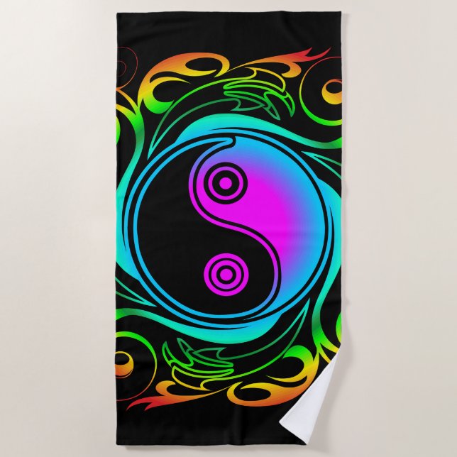 Serviette De Plage Yin Yang Psychedelic Rainbow Tattoo (Devant)