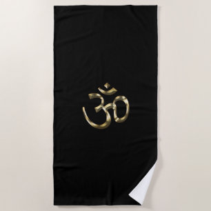 Serviette De Plage Yoga, Om Aum Icon, Symbole hindouiste, or noir