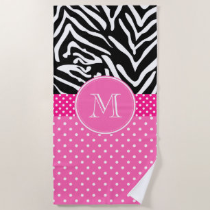 Serviette De Plage Zèbre de monogramme avec le motif de point de