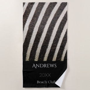 Serviette De Plage Zèbre noir et blanc Grandes bandes Nom Plage Servi