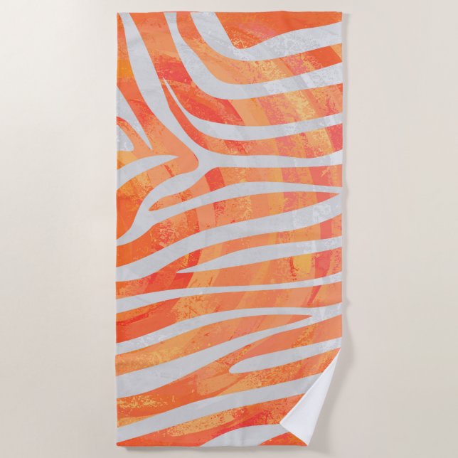 Serviette De Plage Zèbre orange et blanc (Devant)