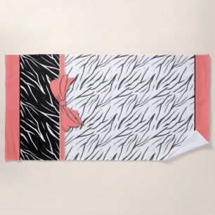 Serviette De Plage Zèbre peau noir blanc tigre rayures de cuir rose