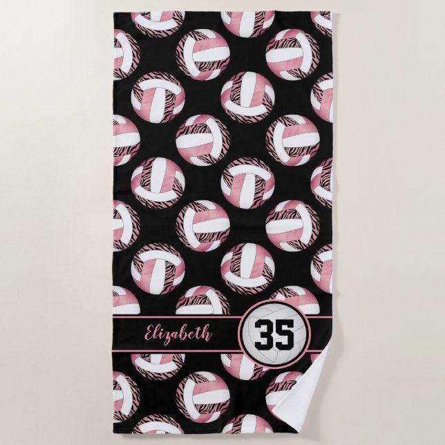 Serviette De Plage zèbre raypes sauvage rose sport filles volleyball (Devant)