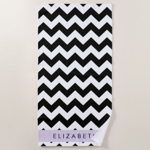 Serviette De Plage Zigzag noir et blanc, Motif Chevron, Votre nom