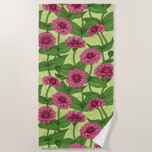 Serviette De Plage Zinnias rose sur vert clair