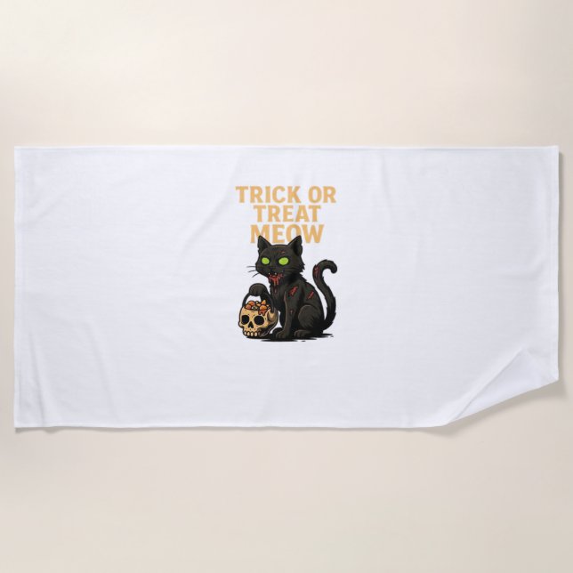 Serviette De Plage Zombie Chat - Tricoter ou traiter Meow Halloween D (Devant)