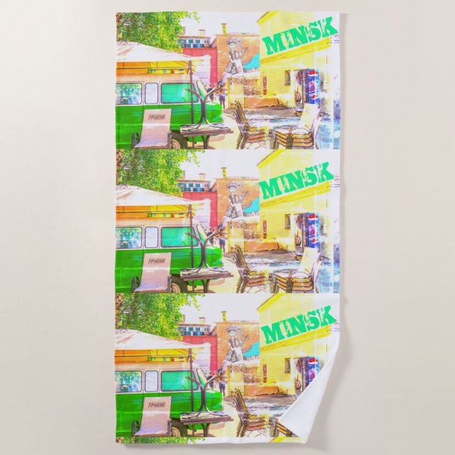 Serviette De Plage Zone Graffiti d'architecture de Minsk Bélarus (Devant)