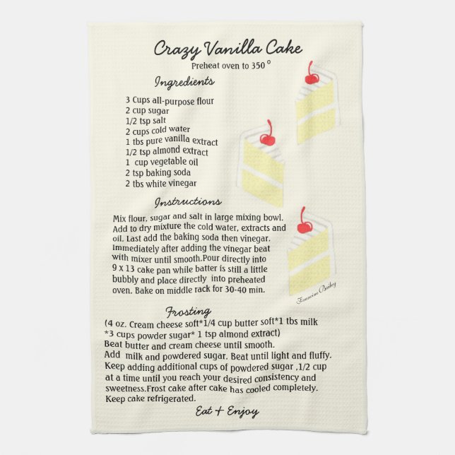 Serviette de plat de recette de gâteau de vanille (Vertical)