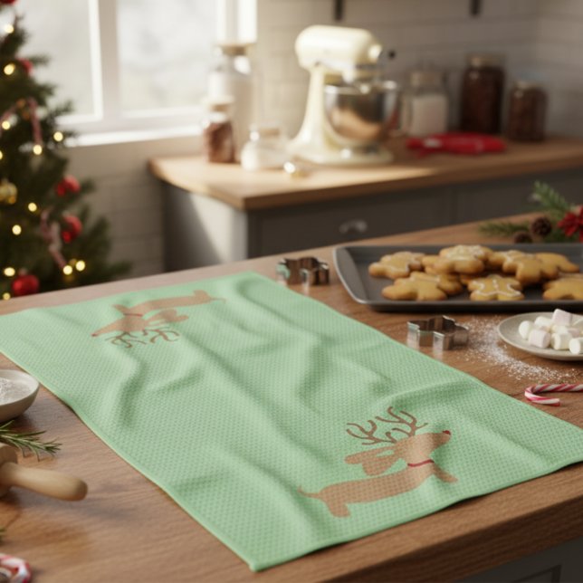 Serviette de plat de vert de Noël de teckel de (Dachshund Christmas dish towel for wiener dog holiday gifts)