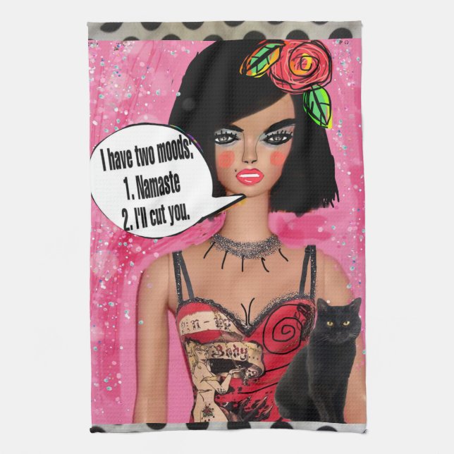 Serviette de plat J’ai deux humeurs : Namaste ou j (Vertical)