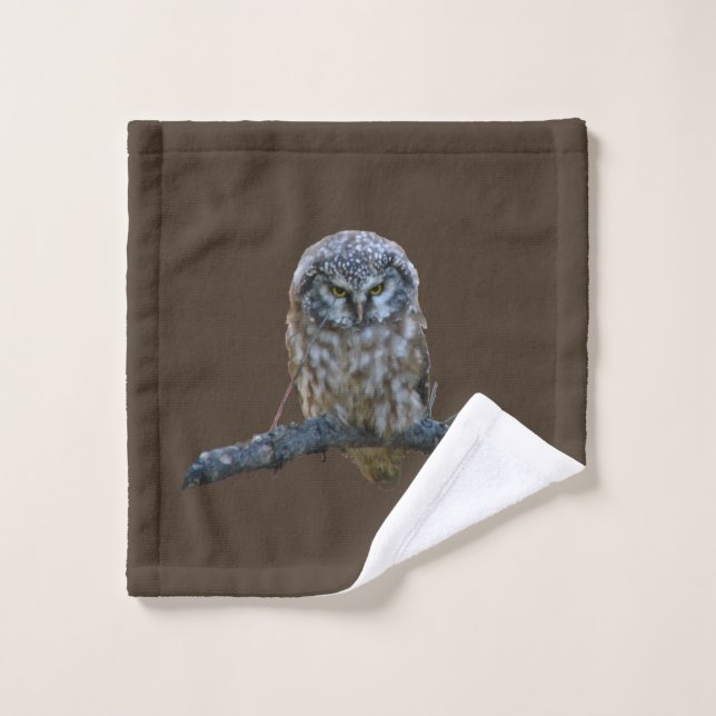Serviette de salle de bains réglée avec le hibou (Gant de toilette)