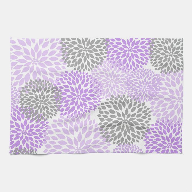 Serviette de thé à la cuisine florale et grise (Horizontal)