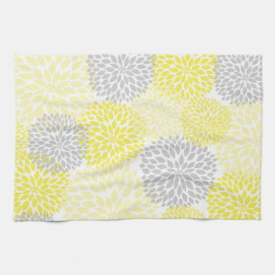 Serviette de thé à la cuisine jaune gris dahlia