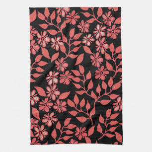 Serviette de thé à la florale rouge et noire