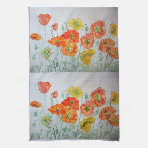 Serviette de thé à l'aquarelle orange Shabby Poppy