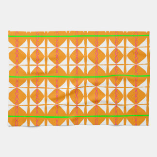 Serviette de thé abstraite orange vif, verte et bl
