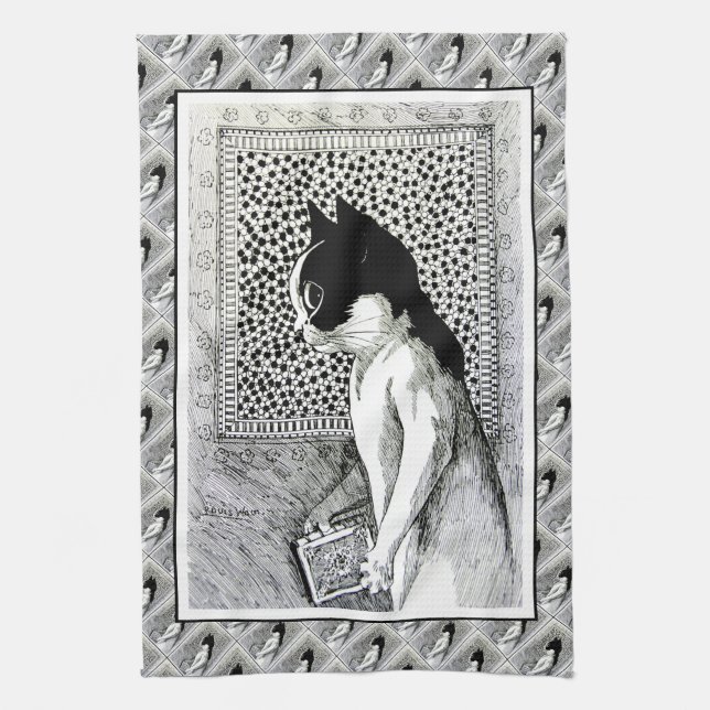 Serviette de thé affectueuse d'art de chat de (Vertical)