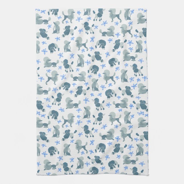 Serviette de thé bleue amortie de caniches (Vertical)