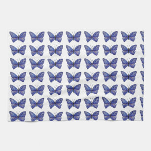 Serviette de thé bleue d'aquarelle de papillon
