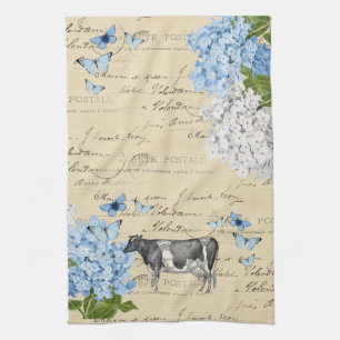 Serviette de thé bleue de carte postale de fleur