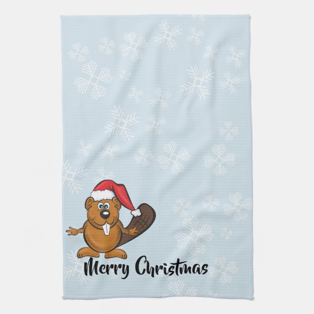 Serviette de thé de castor de Noël (Vertical)