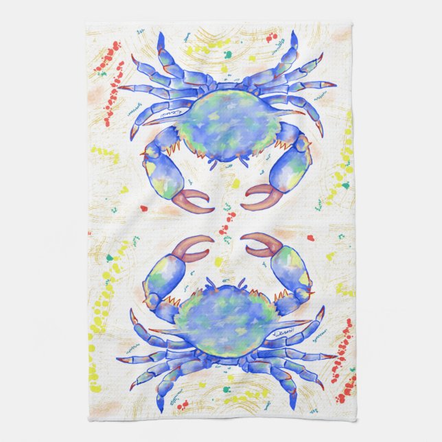 Serviette de thé de crabe bleu (Vertical)