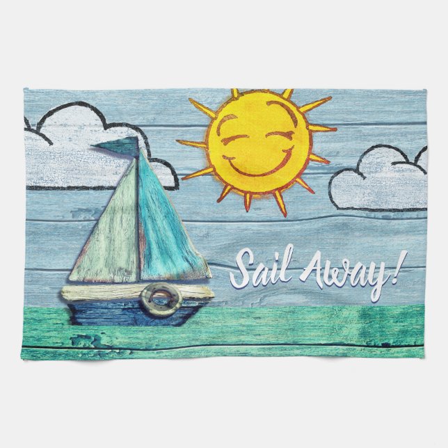 Serviette de thé de yacht de plage de bois de (Horizontal)