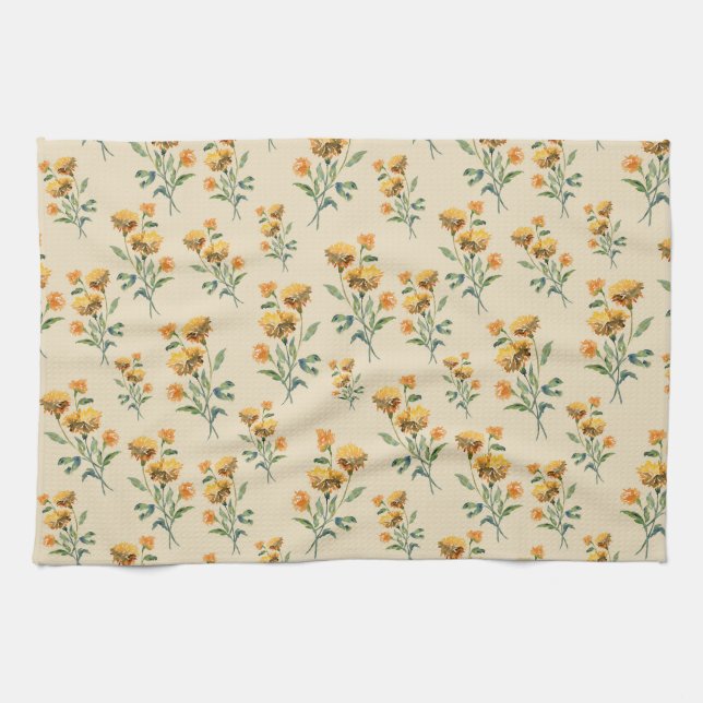 Serviette de thé en Aquarelle Marigold (Horizontal)