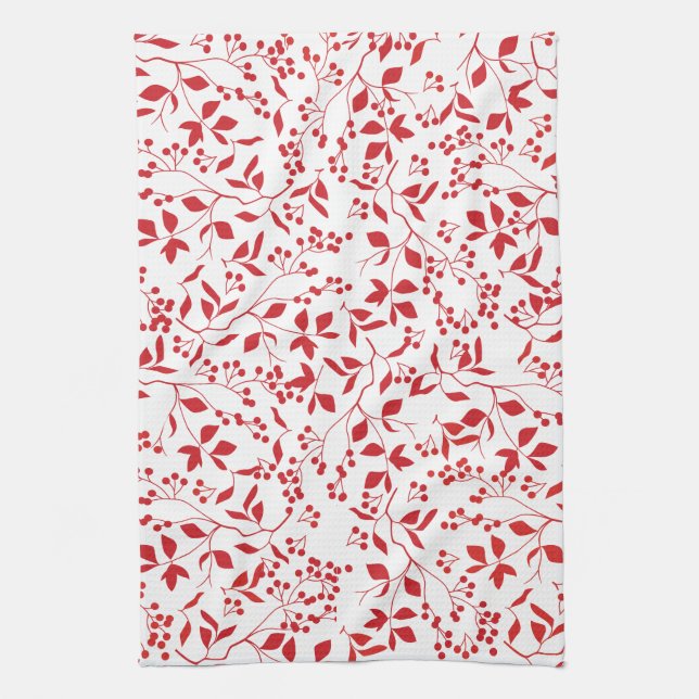 Serviette de thé florale de Noël de baies rouges (Vertical)