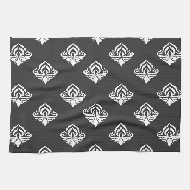 Serviette de thé monochromatique en Damas (Horizontal)