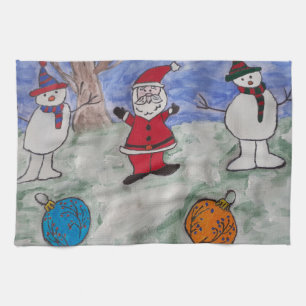 Serviette de thé père Noël & Snowmen