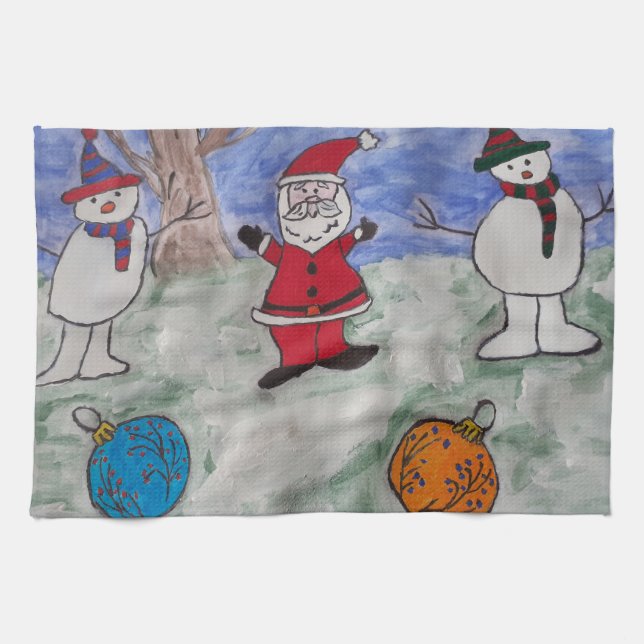Serviette de thé père Noël & Snowmen (Horizontal)