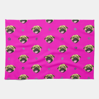 Serviette de thé Pug rose choquant