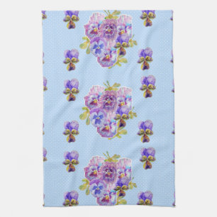 Serviette de thé Shabby Chic Blue Pansy Floral Dot