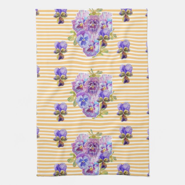 Serviette de thé Shabby Chic Jaune Pansy Floral (Vertical)