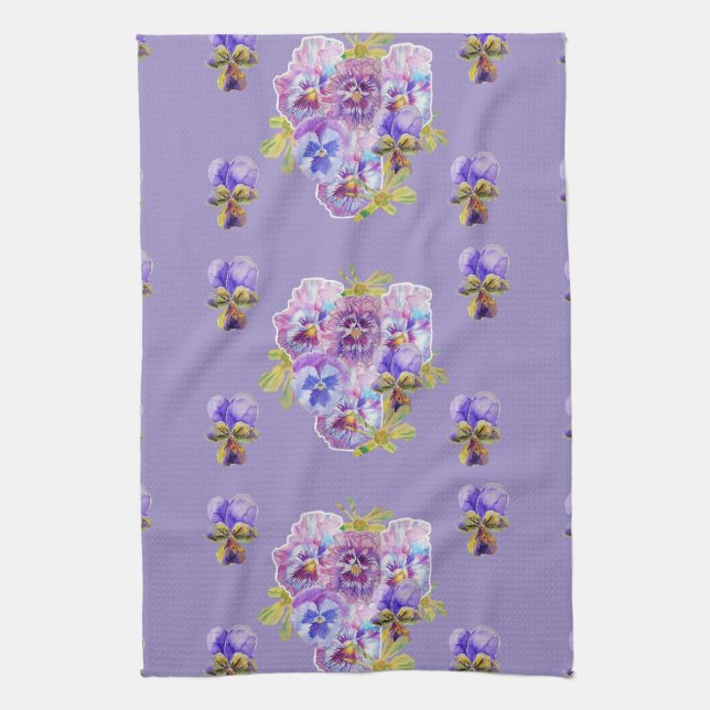 Serviette de thé Shabby Chic Purple Pansy Floral (Vertical)