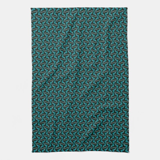 Serviette de thé Turquoise foncé et Motif noir (Vertical)