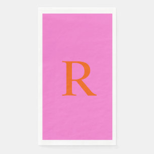 Serviette d'hôte en papier monogramme rose et oran
